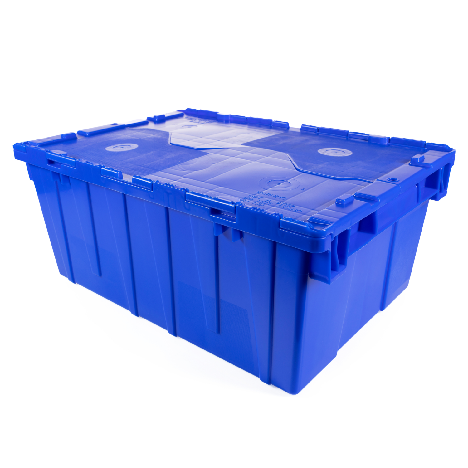 10-Gallon Industrial Plastic Tote with Hinged Lids, Blue - Heavy