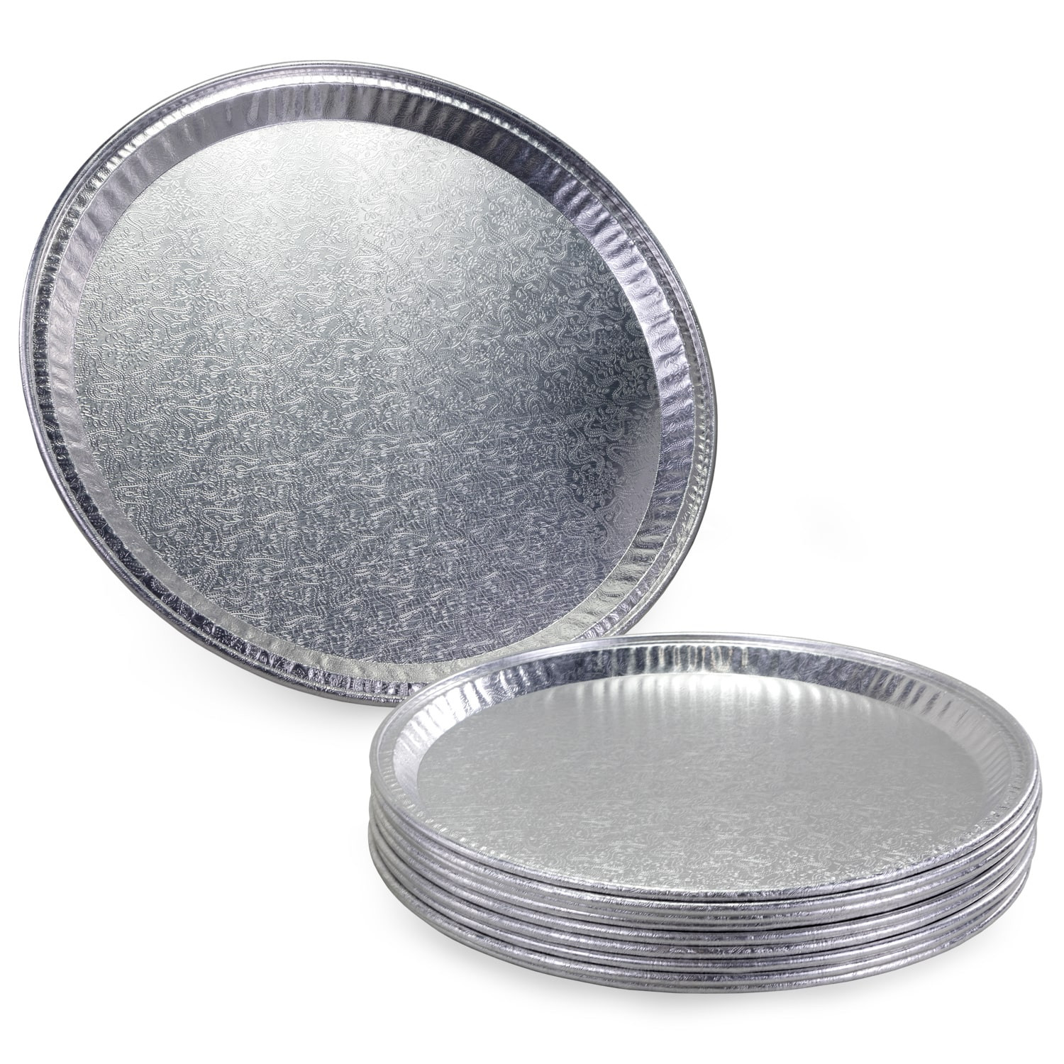 12 Flat Round Aluminum Foil Plate with Ornament (Pack of 5/10/25