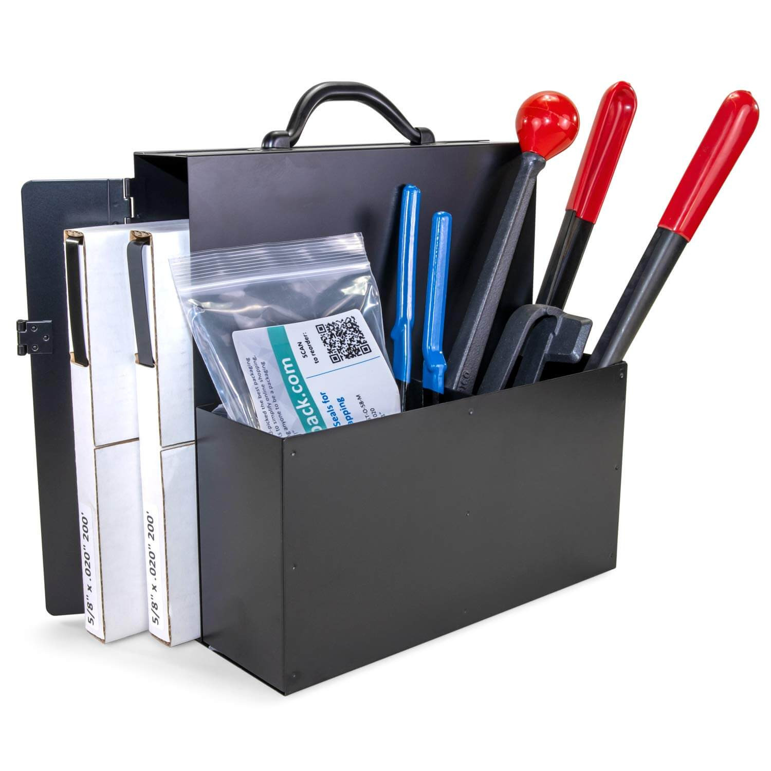 Standard 1/2", 5/8" or 3/4" Steel Strapping Kit, 1100 lbs. or 1400 lbs. or 1700 lbs. Break Strength with Dispenser 2
