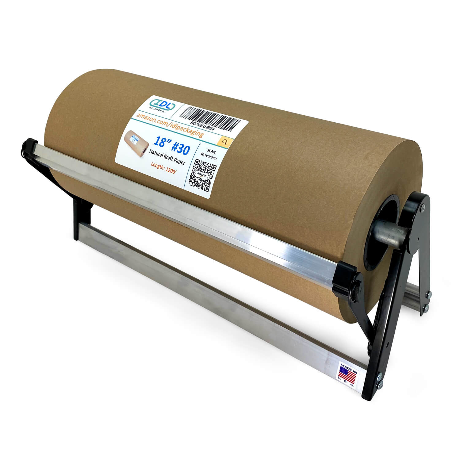 Idl Packaging 18 Kraft Paper Roll Dispenser & Cutter for Rolls Up to 18 Wide and 9 in Diameter – Tabletop Reinforced Steel Paper Holder with A