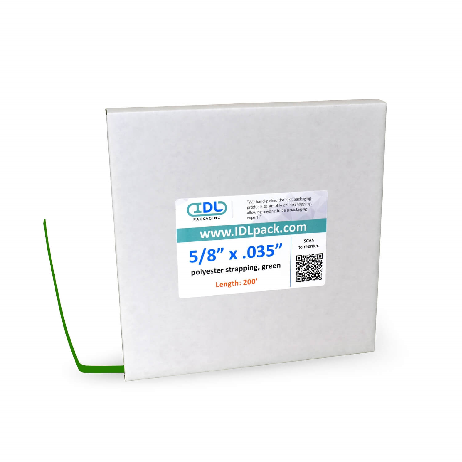 5/8" x .035 x 200' Mini Polyester (PET) Strapping Coil, 1400 lbs. Breaking Strength, Green 5/8" x .035 x 200' Mini Polyester (PET) Strapping Coil, 1400 lbs. Breaking Strength, Green