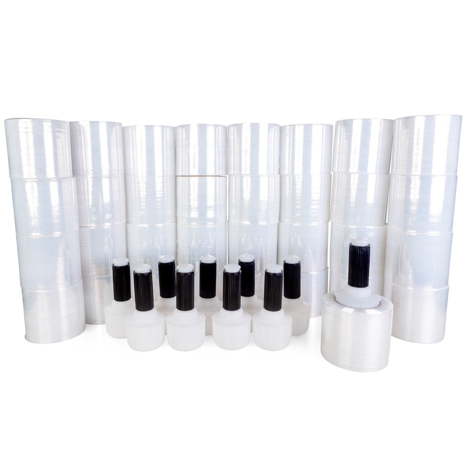 Pack of 180 Stretch Wrap Mini Rolls with 10 Handles of 80 Gauge (3" and 5" x 1000') Pack of 180 Stretch Wrap Mini Rolls with 10 Handles of 80 Gauge (3" and 5" x 1000') 2