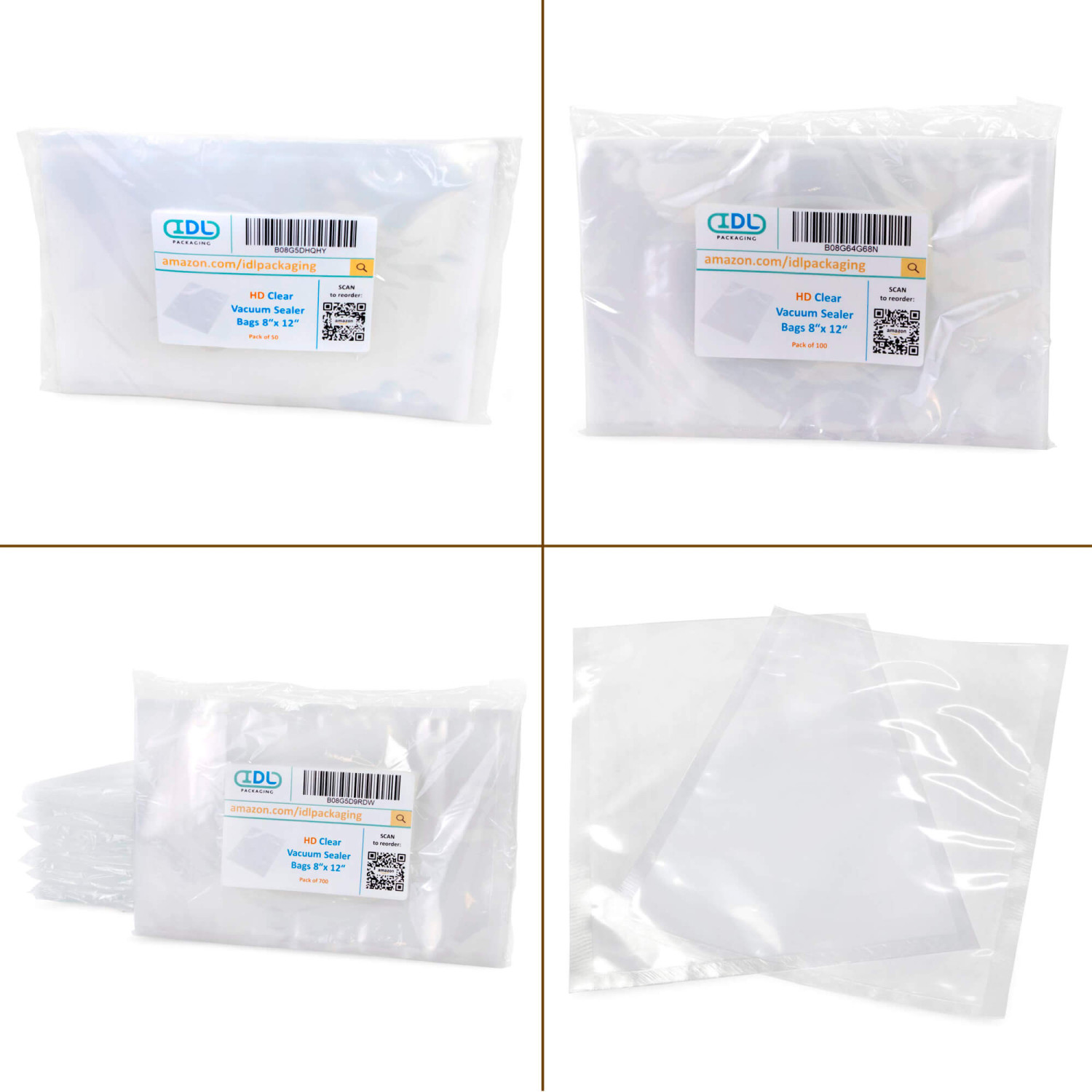 Idl Packaging 8 inch x 12 inch Quart Clear Heavy Duty Vacuum Sealer Bags (Pack of 700) for Storing and Cooking Food, Size: 700 Pack - 8 x 12 Quart