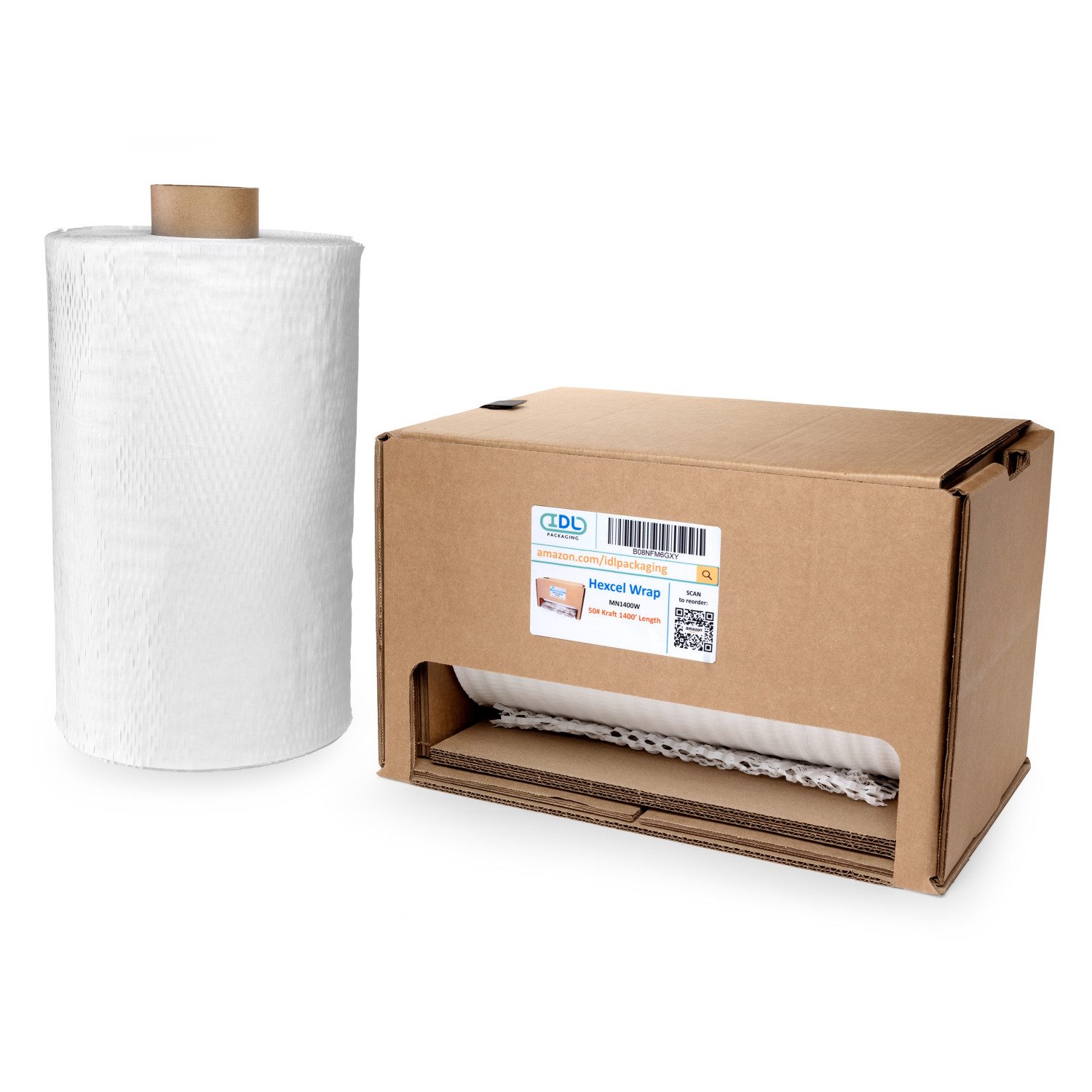 IDL Packaging Honeycomb Packing Paper Set, White - 15 x 1400' HexcelWrap  Kraft Paper Roll in Self-Dispensed Box + 1 Refill Roll - Protective